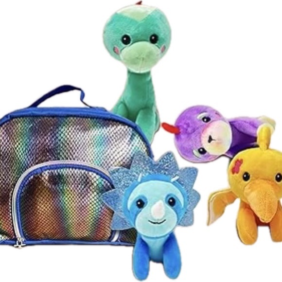 Pomkinz Dinosaur 🦕 🦖 Pet Pals Set of 5 Stuffed Animals Rainbow Bag. - Picture 8 of 8
